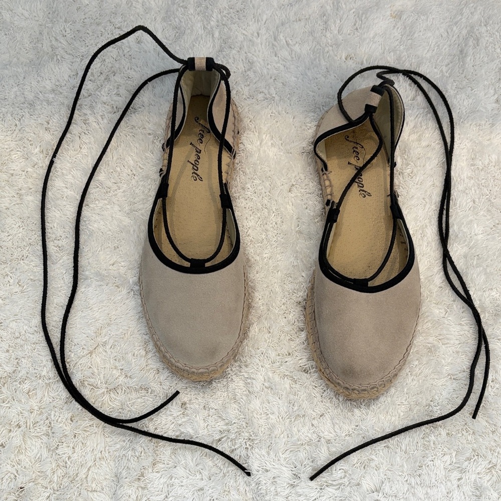 Free People Beige and Black Espadrille Flats